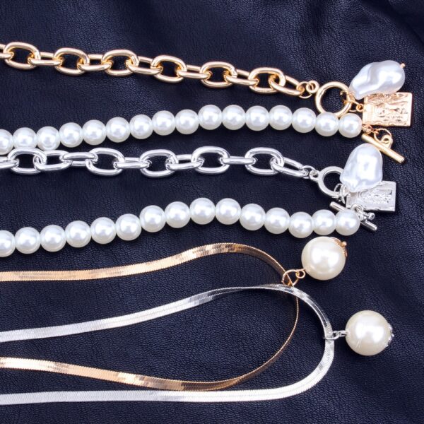 KMVEXO Fashion 2 warstwy perły geometryczne wisiorki naszyjniki dla kobiet złoty metalowy łańcuszek wąż naszyjnik nowy 4