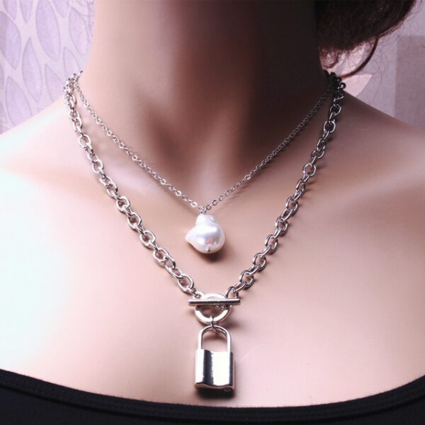 KMVEXO Fashion 2 Layers Pearls Geometric Pendants Necklaces For Women Gold Metal Snake Chain Necklace New 4.jpg 640x640 4