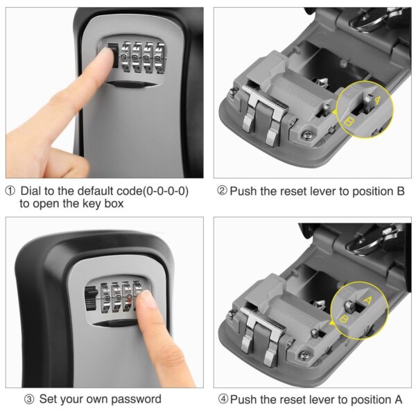 Key Lock Box Outdoor Wall Mounted Aluminum Alloy Key Safe Box Weatherproof 4 Digit Combination Keys 2