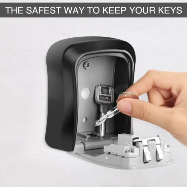 Key Lock Box Outdoor Wall Mounted Aluminum Alloy Key Safe Box Weatherproof 4 Digit Combination Keys 3