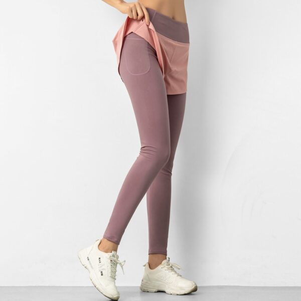 NORMOV nowe fałszywe dwuczęściowe legginsy damskie wysokiej talii solidna Push Up legginsy fitness kobieta elastyczna 5