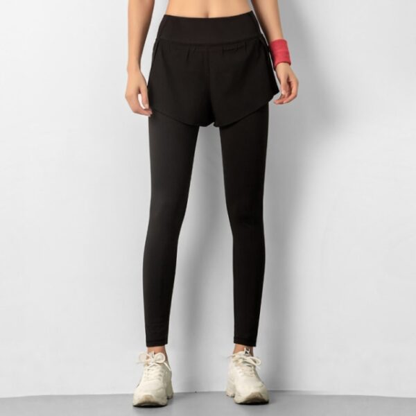 NORMOV New Fake Żewġ Biċċiet Leggings tan-Nisa Qadd Għoli Solid Push Up Fitness Legging Mara