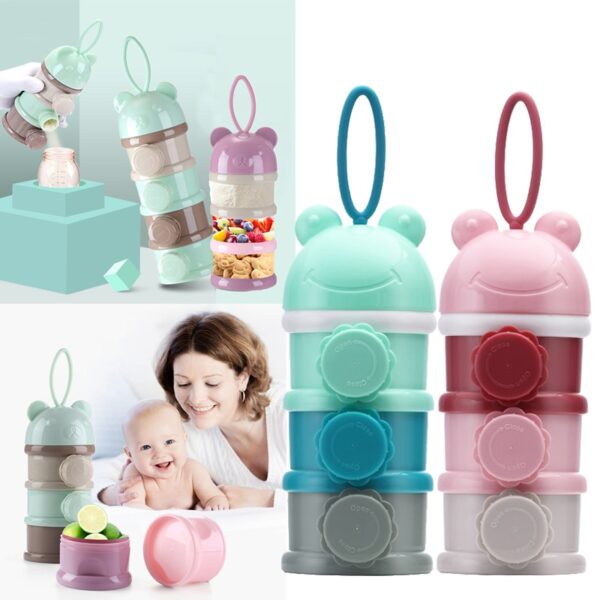 New 3 4 layers Fog Bear Portable Baby Food Storage Box Side Open Essential Cereal Milk