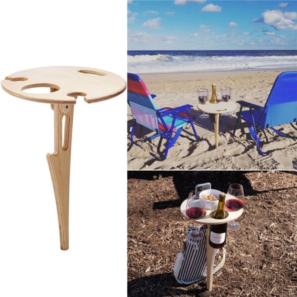 Outdoor Wine Table with Foldable Round Desktop Mini Wooden Picnic Table Easy To Carry Wine Rack 3