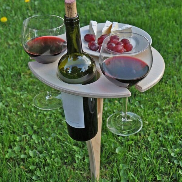 Outdoor Wine Table with Foldable Round Desktop Mini Wooden Picnic Table Easy To Carry Wine Rack