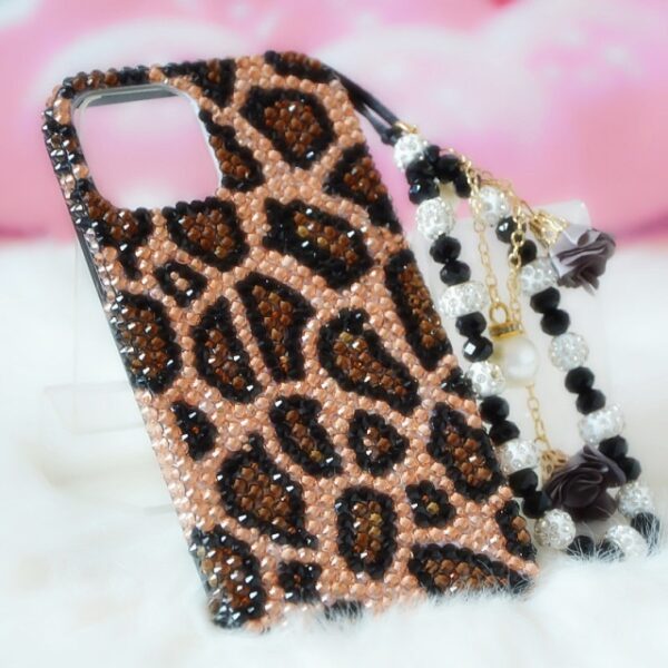 Super Luxus Divat Barkácsolás Full Bling Gold Crystal Diamond Leopard Print tokborító iPhone 12 1.jpg 640x640 1 készülékhez