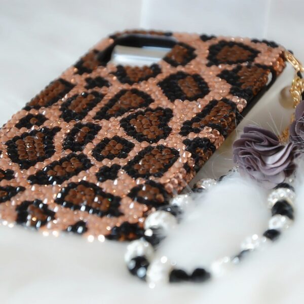 Super Luxury Fashion DIY Full Bling Emas Crystal Diamond Leopard Print Case Cover Kanggo iPhone 12 4