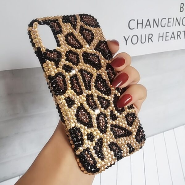 Süper Lüks Moda DIY Tam Bling Altın Kristal Elmas Leopar Baskı Kılıfı iPhone 12 için