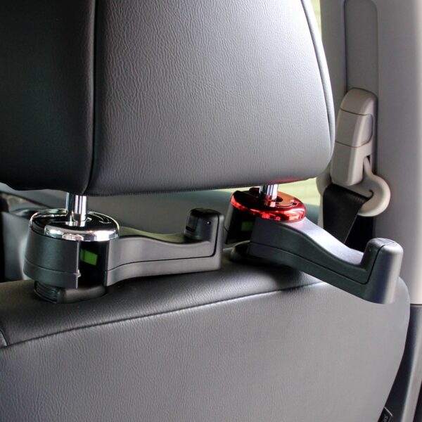 1PC Car Double Hook Portable 2 In 1 Car Seat Backrest Headrest Hook For Bag Purse 3