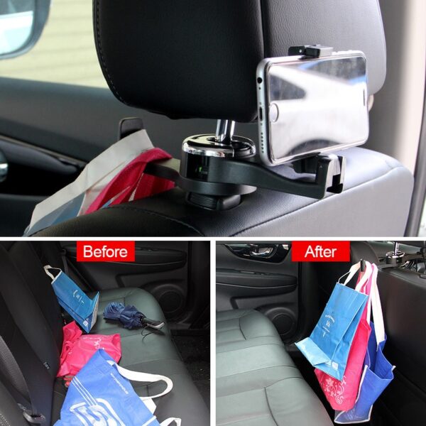 1PC Car Double Hook Portable 2 In 1 Car Seat Backrest Headrest Hook Ho an'ny kitapom-bola 5