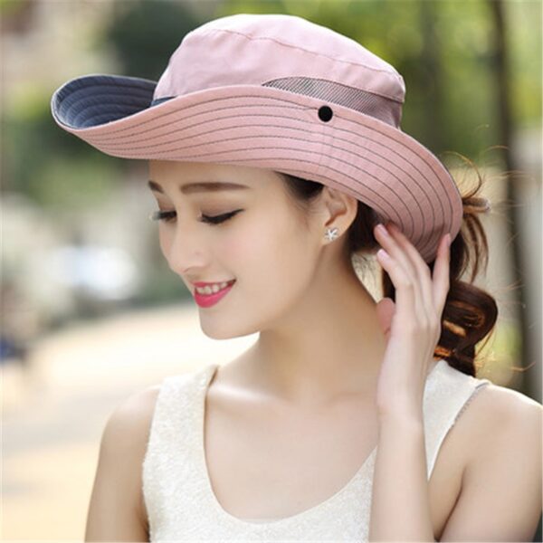2019 Summer Ponytail Hat for Women UV UPF Wide Brim Breathable Sun Hat Outdoor Hiking Fishing 1