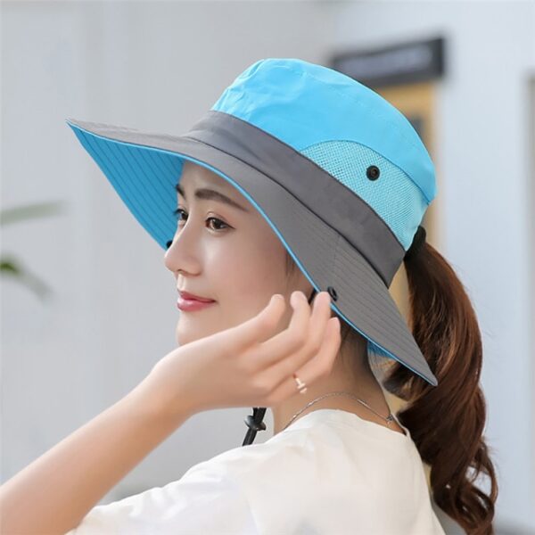 Pălărie de vară cu coadă de cal pentru femei UV UPF cu lățime respirabilă Pălărie pentru soare Drumeții în aer liber 2019.jpg 1x640 640