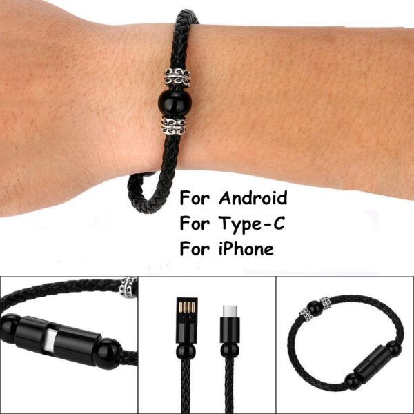 Bracciale da polso con cavo di sincronizzazione dati per caricabatterie USB 2021 per iPhone Android tipo C per Samsung 2