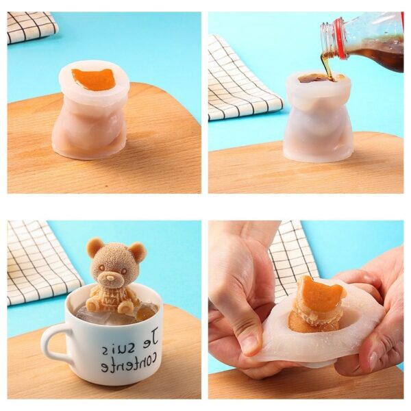 3D Silicone Bear Shape Ice Mold Whiskey Milk Tea Cola DIY Mould Freezer Juice Ice Tray 2
