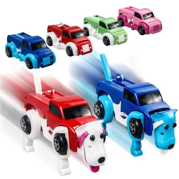 4 colors 14cm No need Batteries Automatic Transformation Dog Car Vehicle Clockwork Wind up for kids 1