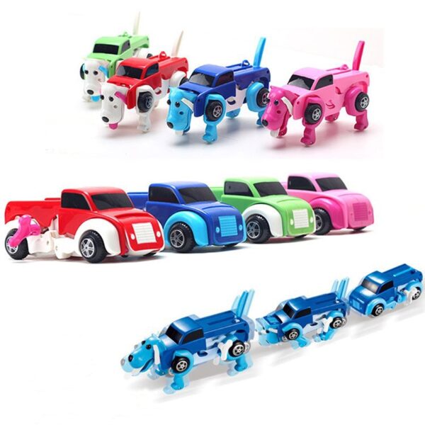 4 colors 14cm No need Batteries Automatic Transformation Dog Car Vehicle Clockwork Wind up for kids