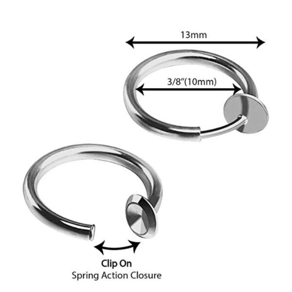 5PCS Clip On Earrings Fake Spring Clip On Labret Nose Clips Ring Stealth Hoop Lip Ring 2