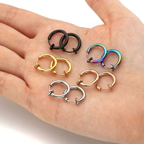 5PCS Clip On Earrings Fake Spring Clip On Labret Nose Clips Ring Stealth Hoop Lip Ring 4