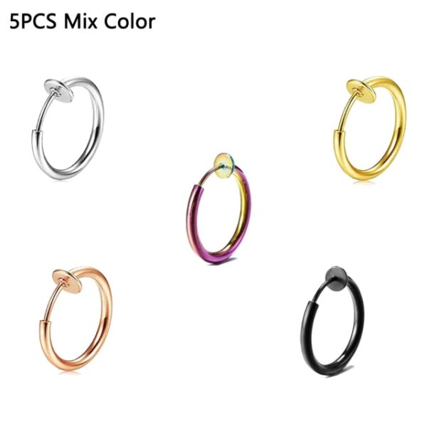 5PCS Clip On Earrings Fake Spring Clip On Labret Nose Clips Ring Stealth Hoop Lip Ring 5.jpg 640x640 5
