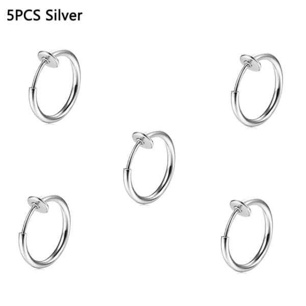 5PCS Clip On Earrings Fake Spring Clip On Labret Nose Clips Ring Stealth Hoop Lip