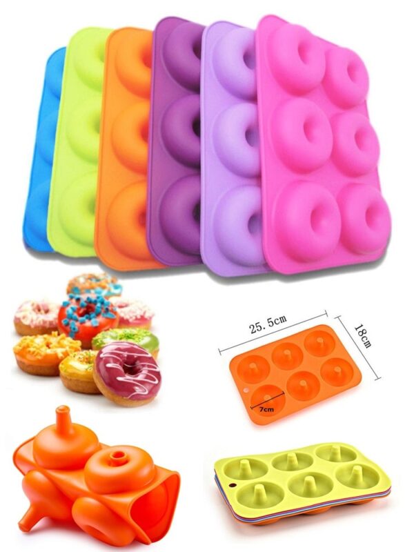 Molde de silicona con 6 cavidades Molde antiadherente para rosquillas, ferramentas de decoración para lavavajillas, gelatina e doces 7