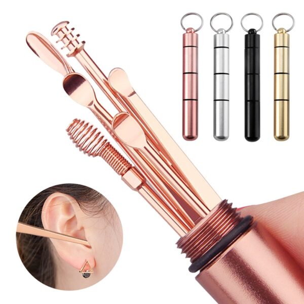 Socraíonn 6Pcs Piocálaithe Céir Cluas Cruach Dhosmálta Bíseach Cluas Earraí Remover Curette Cluas Glantóir Pioc