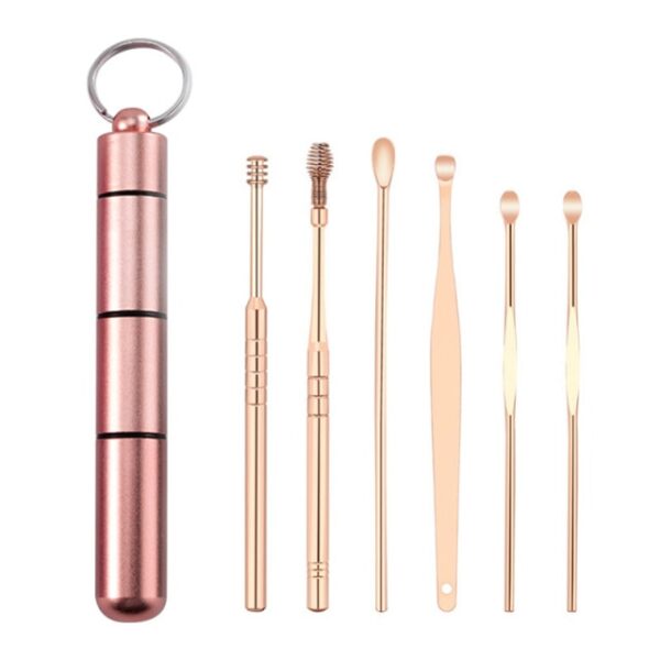 Socraíonn 6Pcs Piocálaithe Céir Cluas Cruach Dhosmálta Bíseach Céir Cluas Remover Glantóir Pioc Cluas Curette