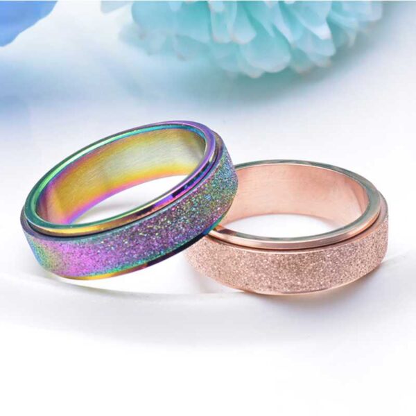 6mm Spinner Ring for Women Men Stress Release Rotatable Sandblasting Stainless Steel Bands Casual Tail Ring 2