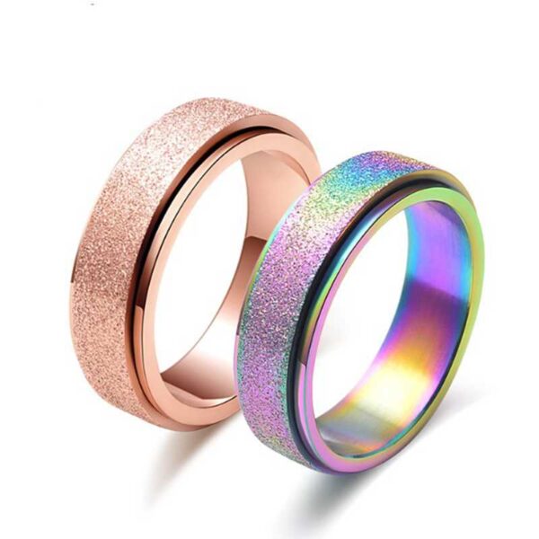 6mm Spinner Ring for Women Men Stress Release Rotatable Sandblasting Stainless Steel Bands Casual Tail Ring