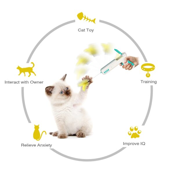 Divertido juguete interactivo para gatos con bola de plumas pistola de palo de gato original para gatitos cachorros perros pequeños 1