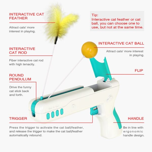 Divertido juguete interactivo para gatos con bola de plumas pistola de palo de gato original para gatitos cachorros perros pequeños 2