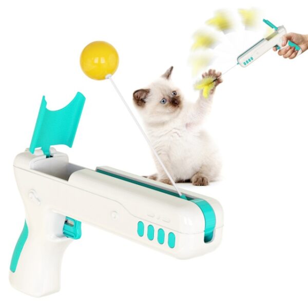Divertido xoguete interactivo para gatos con bola de plumas Pistola de palo de gato orixinal para gatitos cachorros pequenos