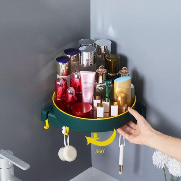 Kitchen Organizer Shelf Bathroom Triangle Shelf Wall mounted Double layer Rotatable Storage Box Toilet Corner Storage 2