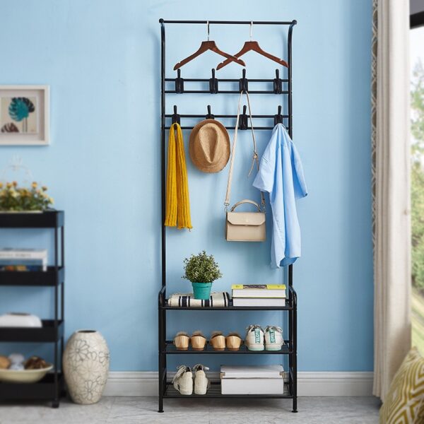 Multifunction 3 Tier Coat Rack Floor Standing Wardrobe Clothes Hanging Storage Shelf Clothing Drying Rack with 1