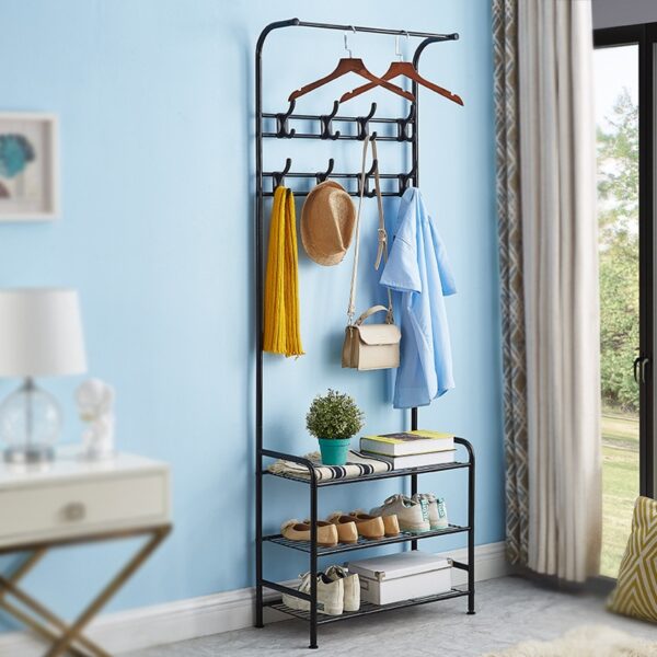 Multifunction 3 Tier Coat Rack Floor Standing Wardrobe Clothes Hanging Storage Shelf Clothing Drying Rack with