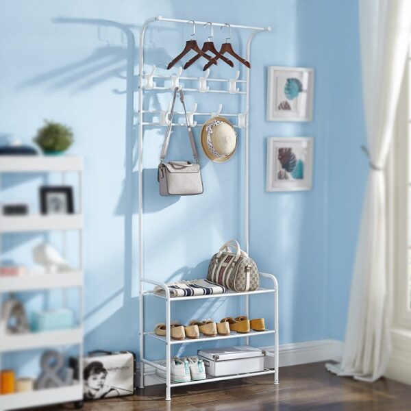 Multifunction 3 Tier Coat Rack Floor Standing Wardrobe Clothes Hanging Storage Shelf Clothing Drying Rack