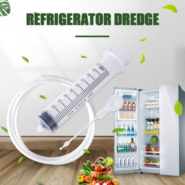 Refrigerator Drain Dredge Cleaning Set Long Flexible Brush Fridge Hole Cleaner Scrub Brush Home Suction Syringe