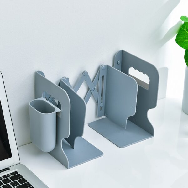 Retractable Bookends For Shelves Book Support Stand Adjustable Bookshelf With Pen Holder Desk Organizer Office Accessories 3