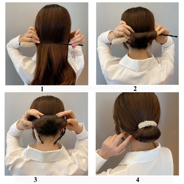 Ruoshui Woman Rhinestone Pearl Flower Hair Bun Maker DIY Hairstyle Tool For Ladies Hair Accessories Bridal 5