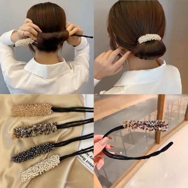 Ruoshui Woman Rhinestone Pearl Flower Hair Bun Maker DIY Hairstyle Tool For Ladies Hair Accessories Bridal