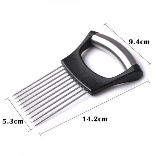 Stainless Steel Onion Cutter Onion Fork Fruit Vegetables Slicer Tomato Cutter Knife Cutting Safe Aid Holder 4