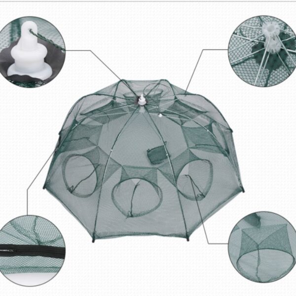 Strengthened 4 8 Holes Automatic Fishing Net Shrimp Cage Nylon Foldable Fish Trap Cast Net Cast 2