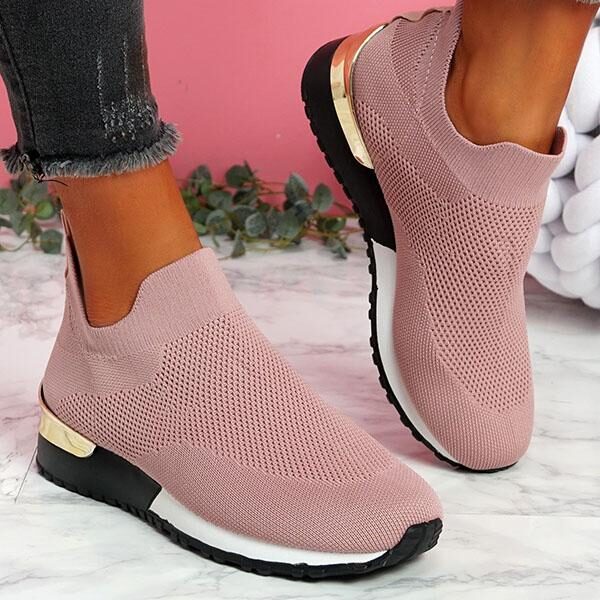 Vulcanize Shoes Sneakers Women Shoes Ladies Slip On Knit Solid Color Sneakers for Female Sport Mesh 2