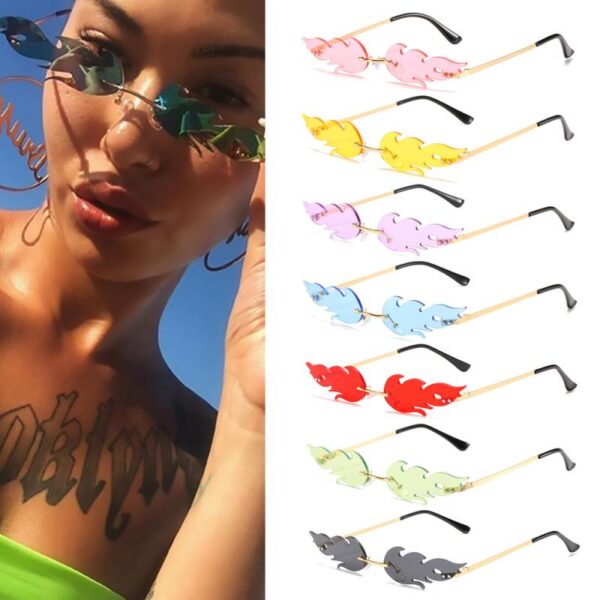 2020 New Unisex Fire Sunglasses Rimless Wave Sun Glasses UV 400 Eyewear Luxury Trending Narrow Sunglasses