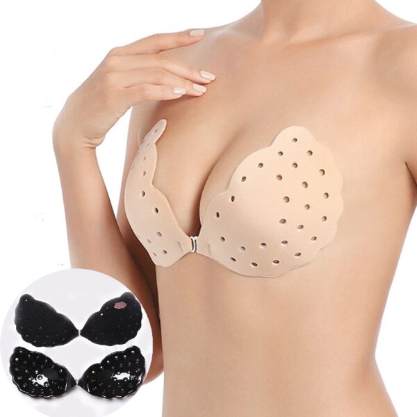 2020 Perforated Breast With Silicone Underwear Lingerie Bra Push Up Wing Self Adhesive Women Seamless Sexy 1