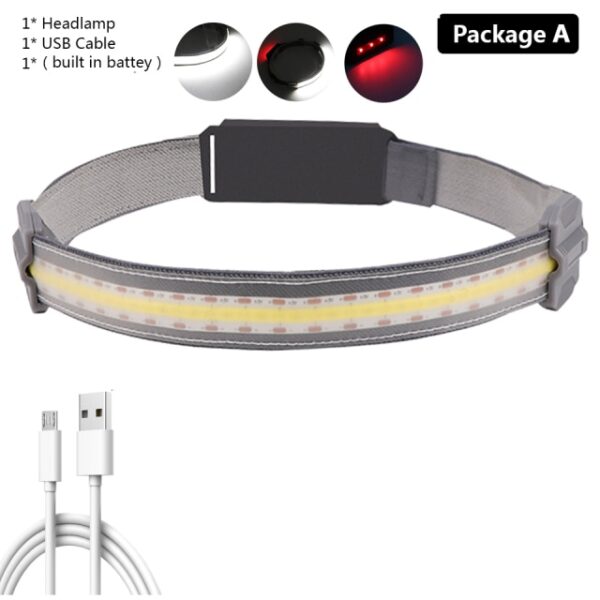 COB SMD2835 Led Headlamp Built in Battery Rechargeable Headlight Head Waterproof Lamp White Red Lighting