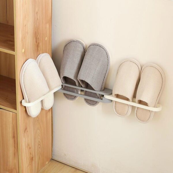 Foldable 3IN1 wall mounted slipper rack bathroom perforation free shelf Wall Hanging Shoes Organizer Hanger 4