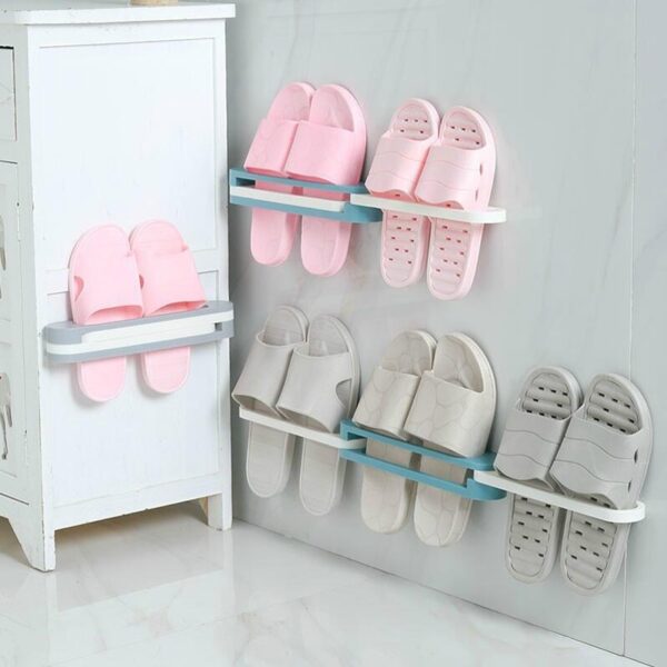 Foldable 3IN1 wall mounted slipper rack bathroom perforation free shelf Wall Hanging Shoes Organizer Hanger 5