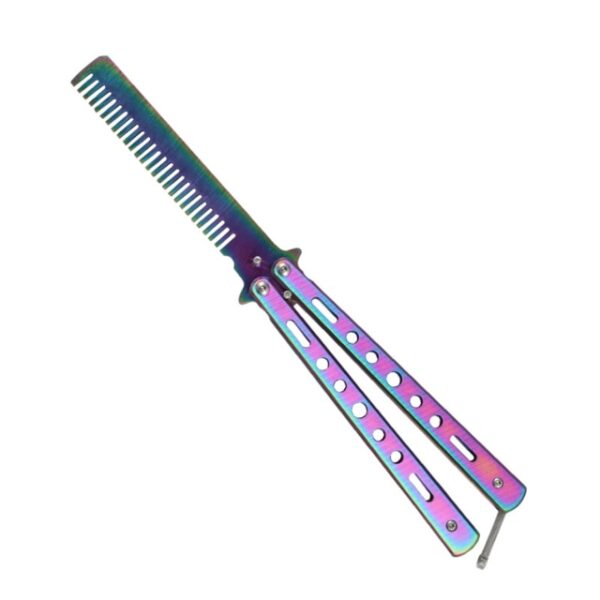 Foldable Comb Stainless Steel Practice Training Butterfly Knife Comb Beard Moustache Brushe Salon Hairdressing Styling