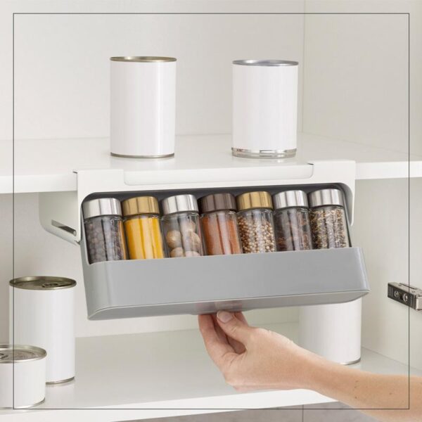 Home Kitchen Self adhesive Wall mounted Under Shelf Spice Organizer Spice Bottle Storage Rack Kitchen Supplies 3